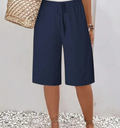 Women's Solid Color Elastic 9-Inch Pants With Pockets